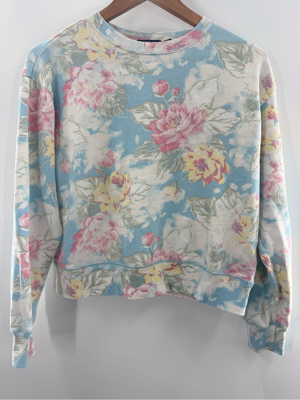 Polo Ralph Lauren Women's Cropped Pastel Floral Sweatshirt 100% Cotton Size XS - Picture 2 of 11